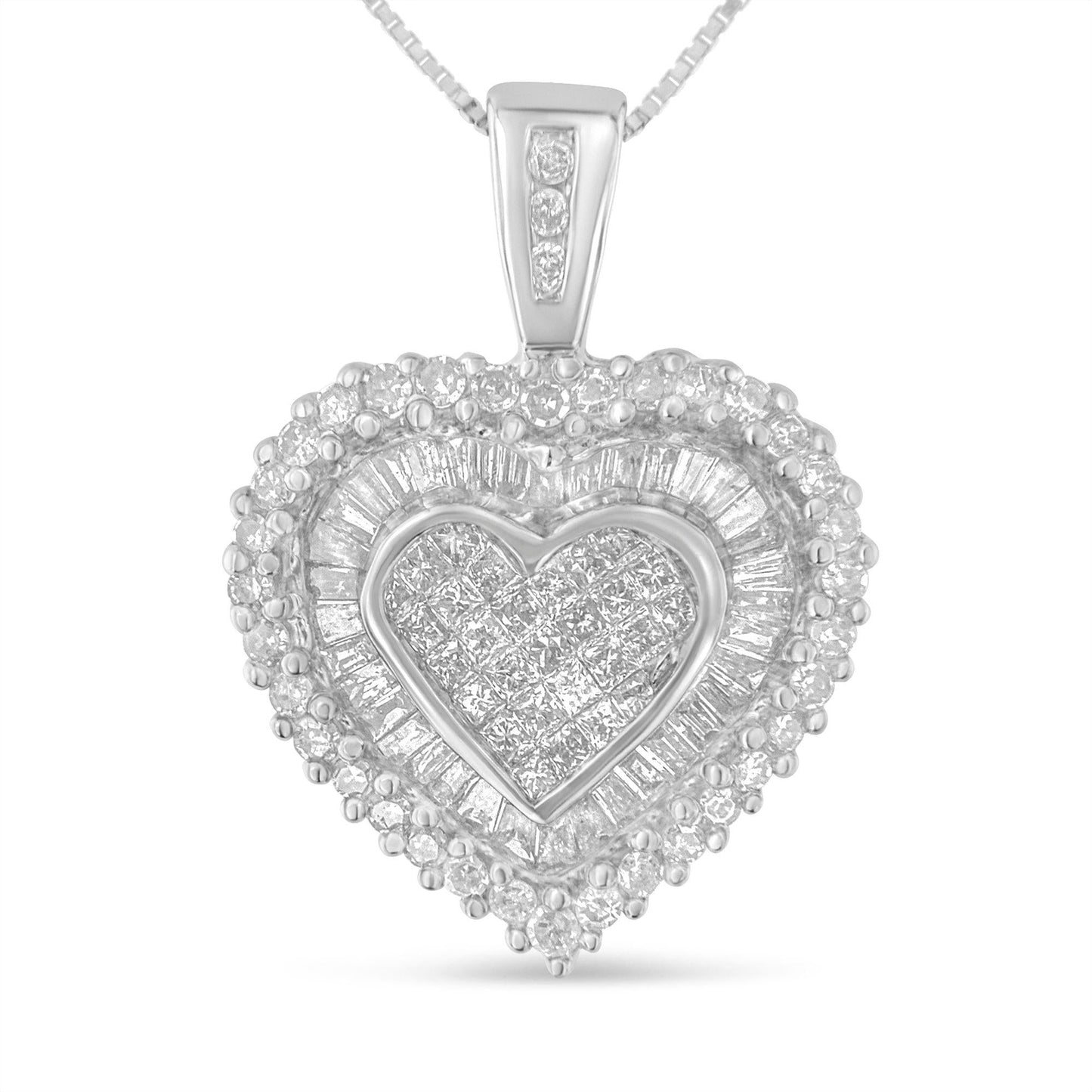 10K White Gold Diamond Heart Pendant Necklace