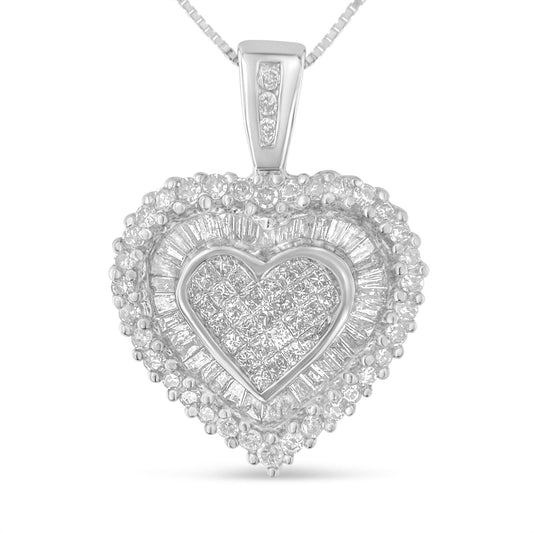 10K White Gold Diamond Heart Pendant Necklace