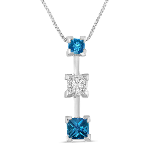 14K White Gold Princess Cut Diamond Pendant Necklace