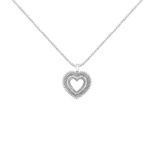Sterling Silver Diamond Heart Halo Pendant Necklace, 18 inches