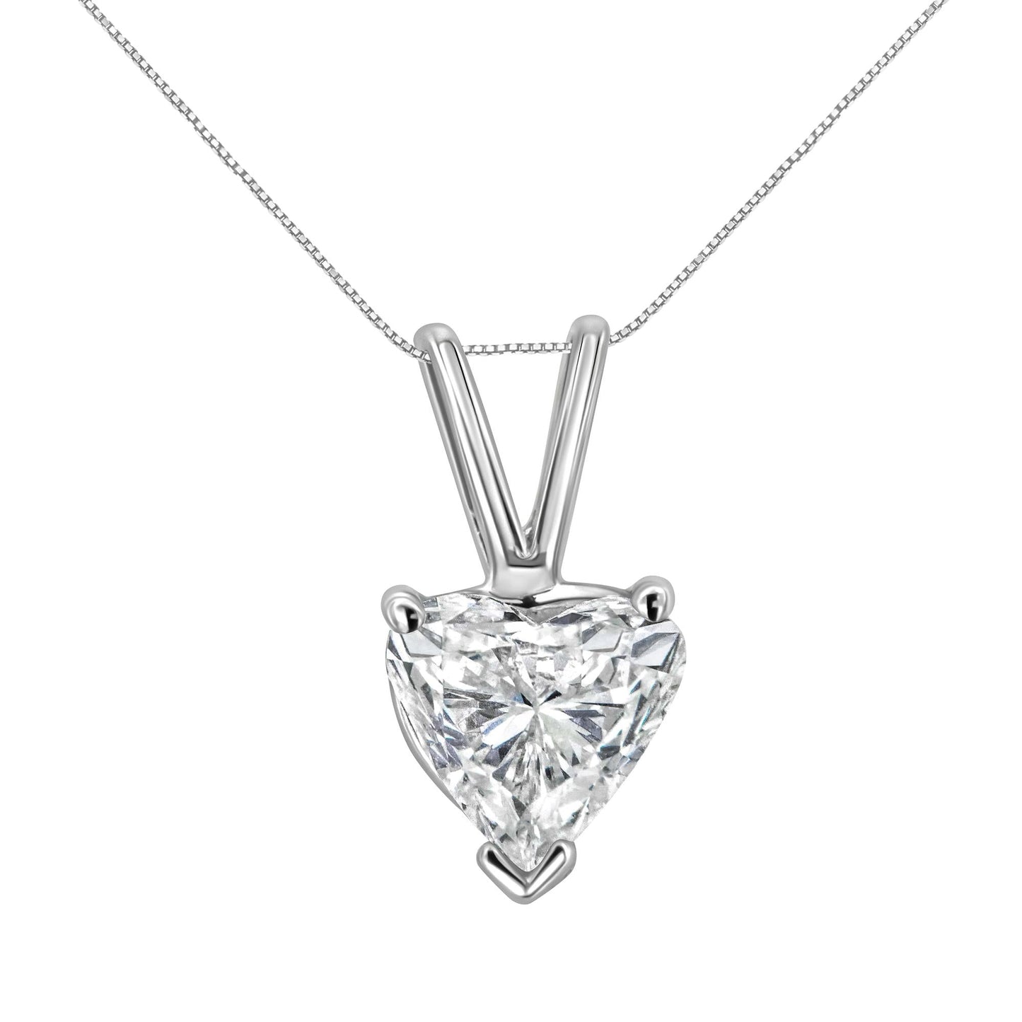 14K White Gold 3 Prong Set Heart Shaped Solitaire Diamond 18" Pendant Necklace