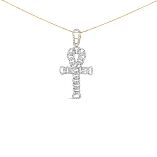 10K Yellow Gold Ankh Cross Pendant, 1.00 Cttw, 18"