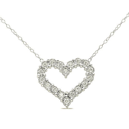 Sterling Silver 1/2 Cttw Diamond Heart Pendant Necklace