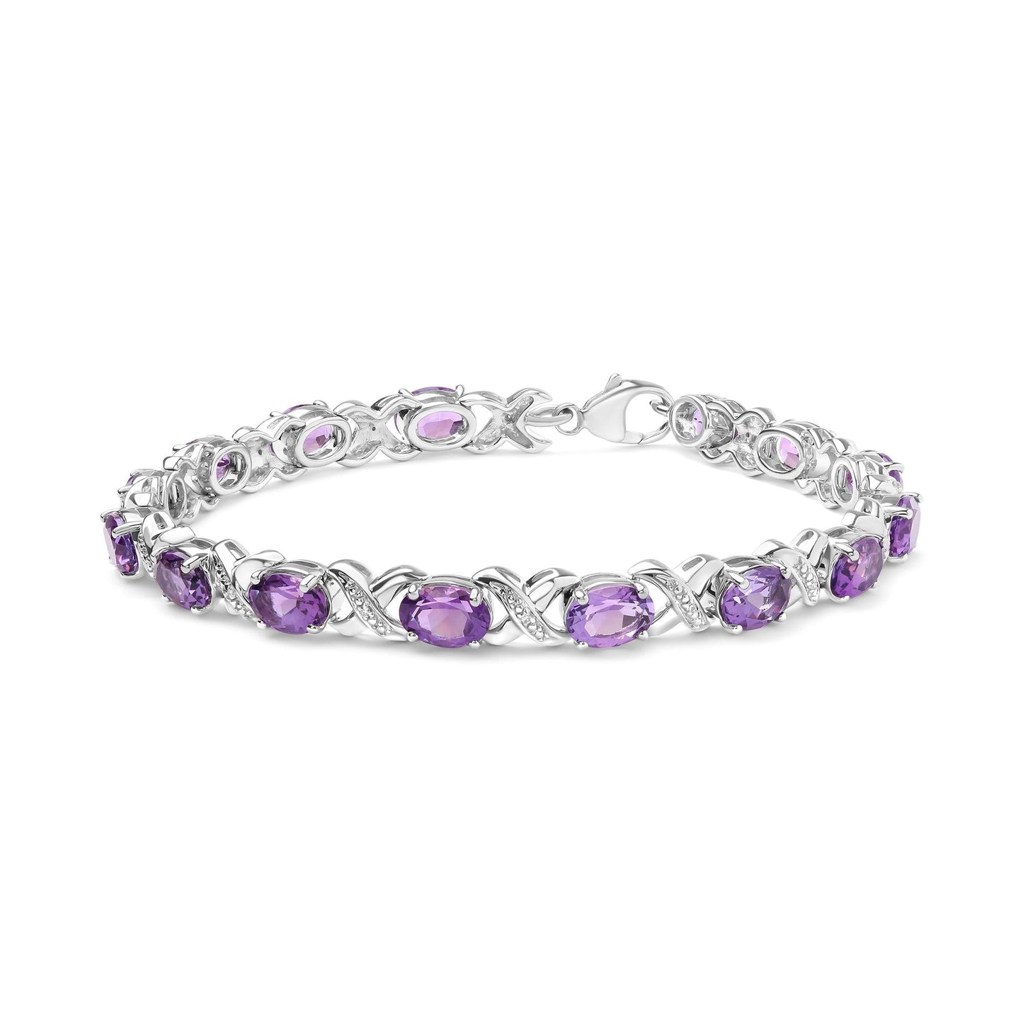 Sterling Silver Amethyst and Diamond Accent X-Link Bracelet, Size 7"