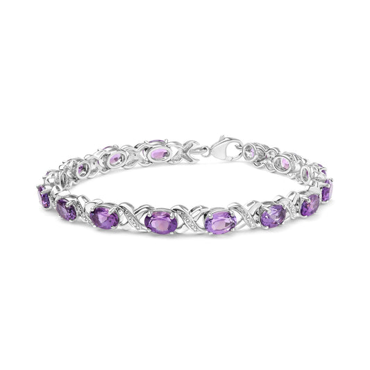 Sterling Silver Amethyst and Diamond Accent X-Link Bracelet, Size 7"