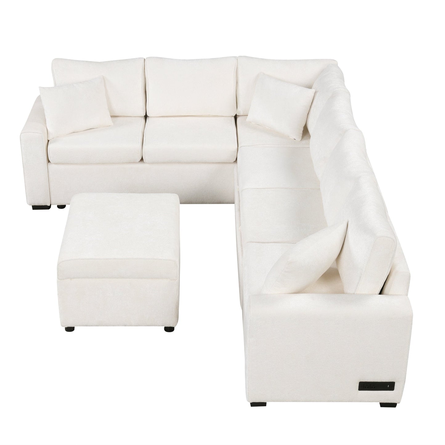 Sectional Sofa Bed with Storage Ottoman and Pillows