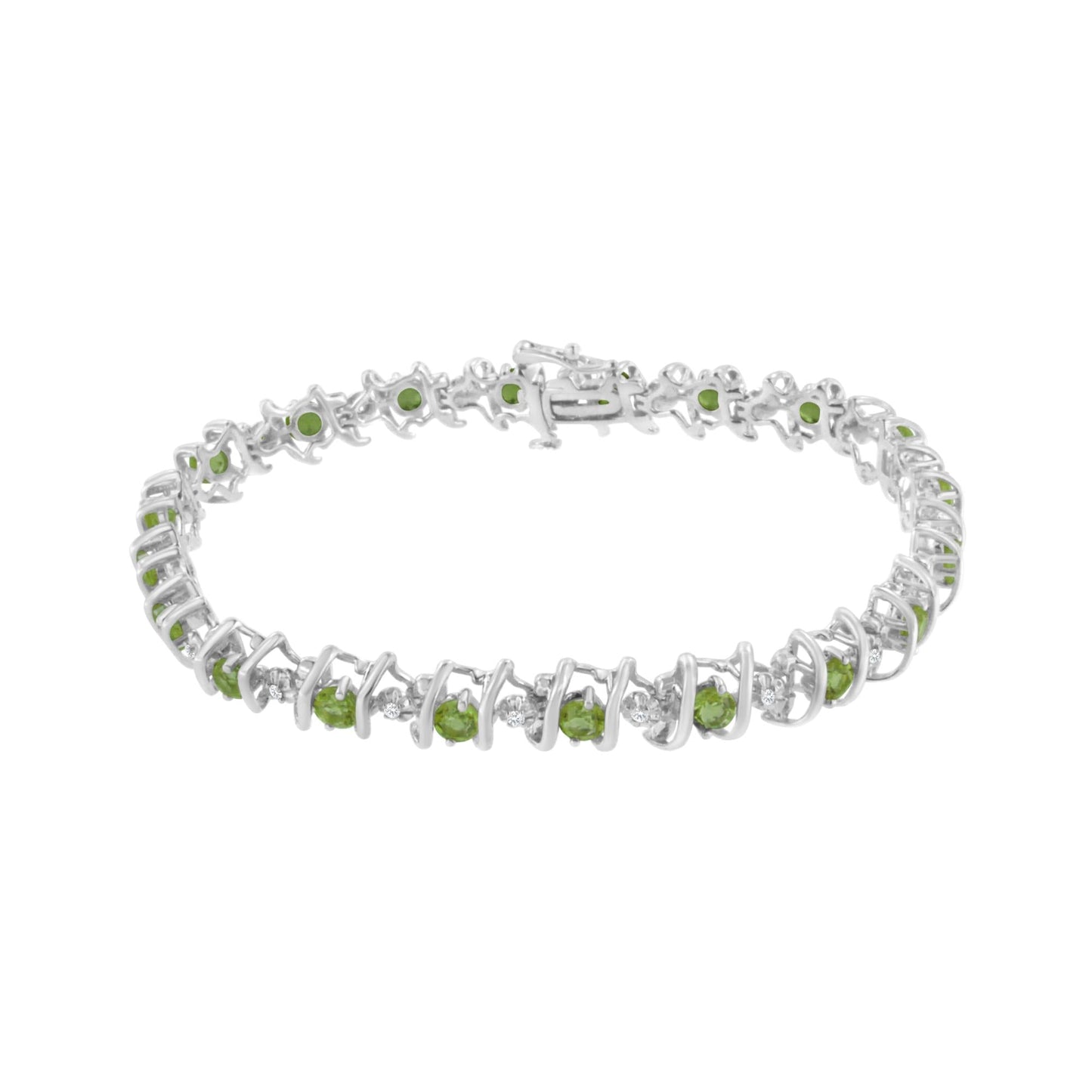Sterling Silver Lab-Grown Birthstone and Diamond Tennis Bracelet