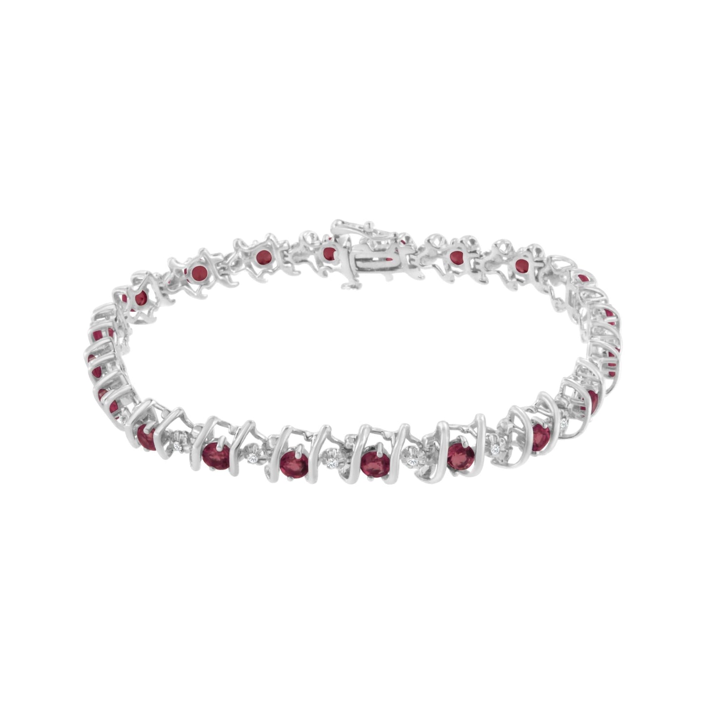 Sterling Silver Lab-Grown Birthstone and Diamond Tennis Bracelet