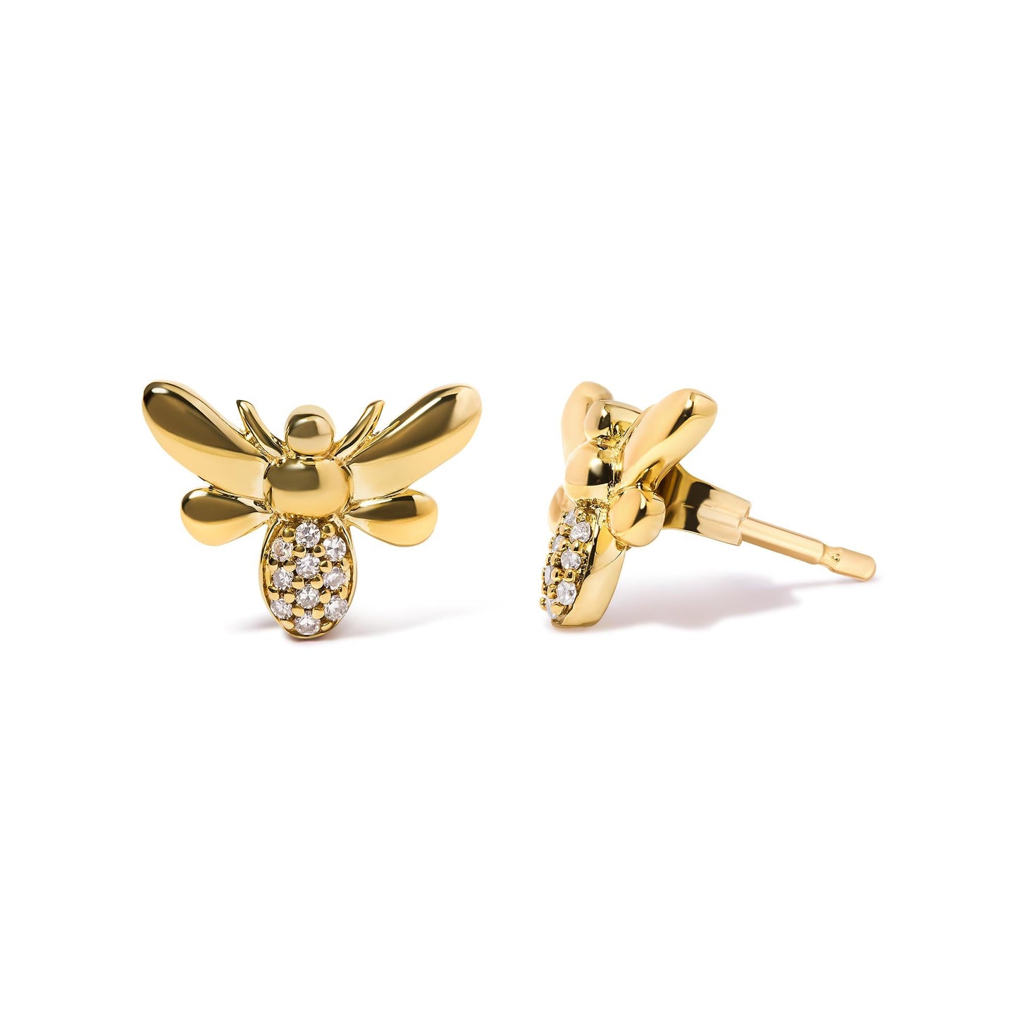 10K Yellow Gold Diamond Bumble Bee Stud Earring (H-I Color, I1-I2 Clarity)