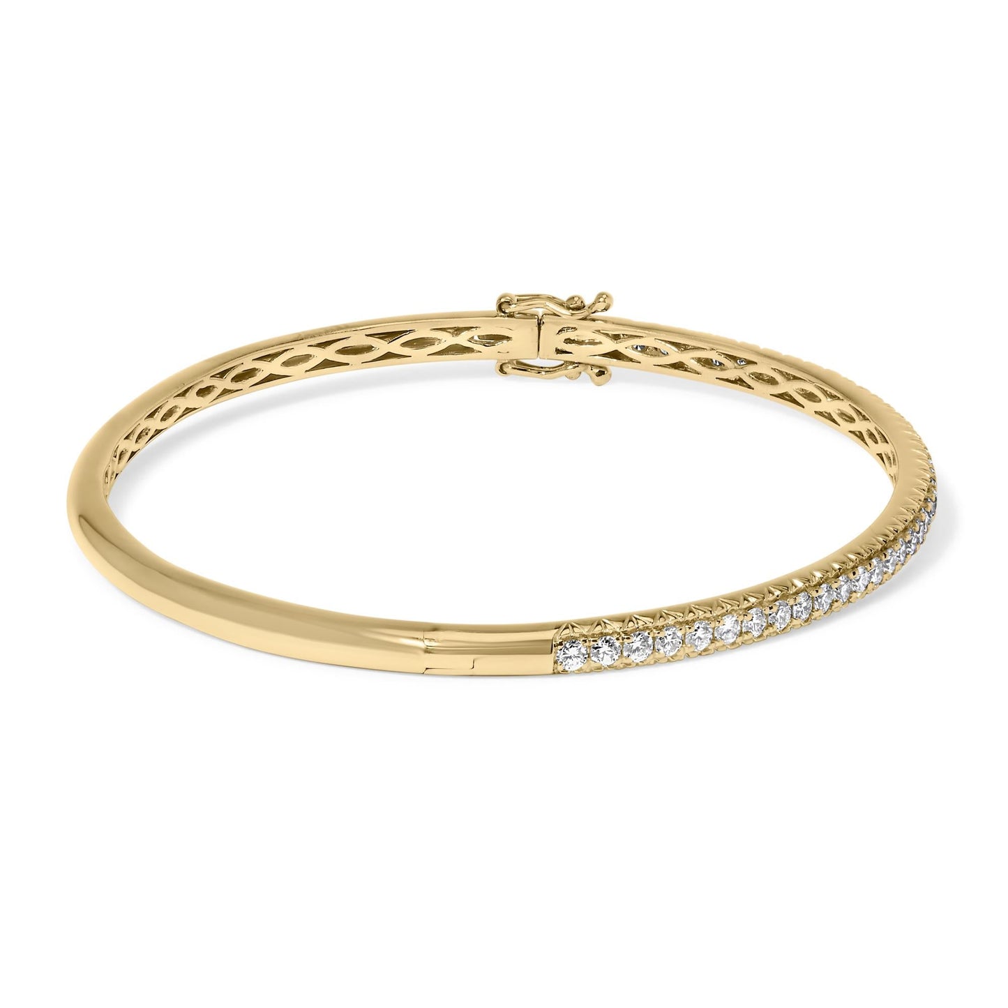 14K Gold Diamond Bangle Bracelet (G-H Color, SI2-I1 Clarity) - 7 Inches