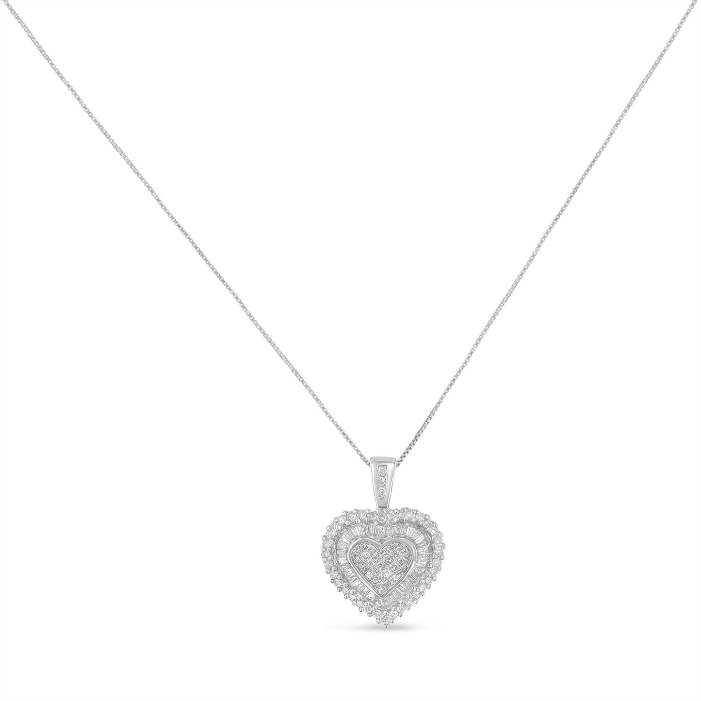 10K White Gold Diamond Heart Pendant Necklace