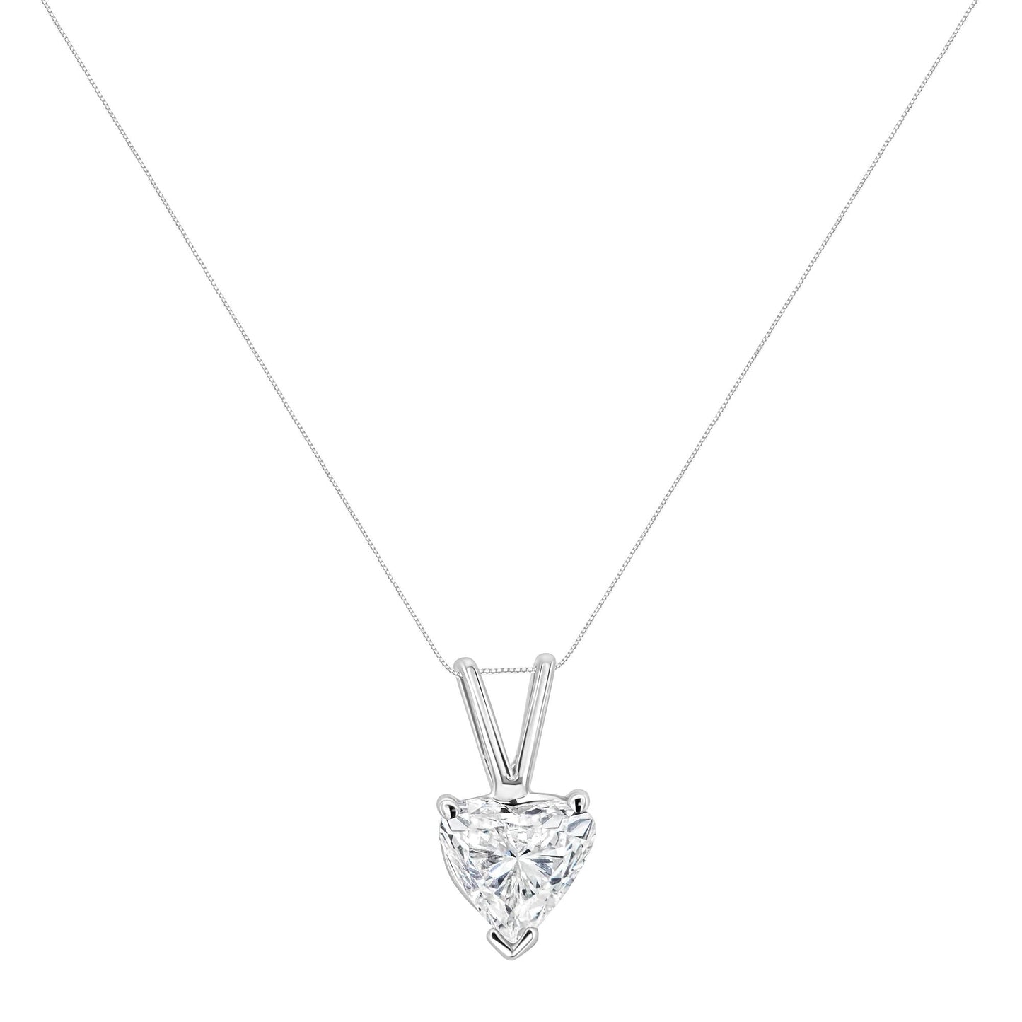 14K White Gold 3 Prong Set Heart Shaped Solitaire Diamond 18" Pendant Necklace