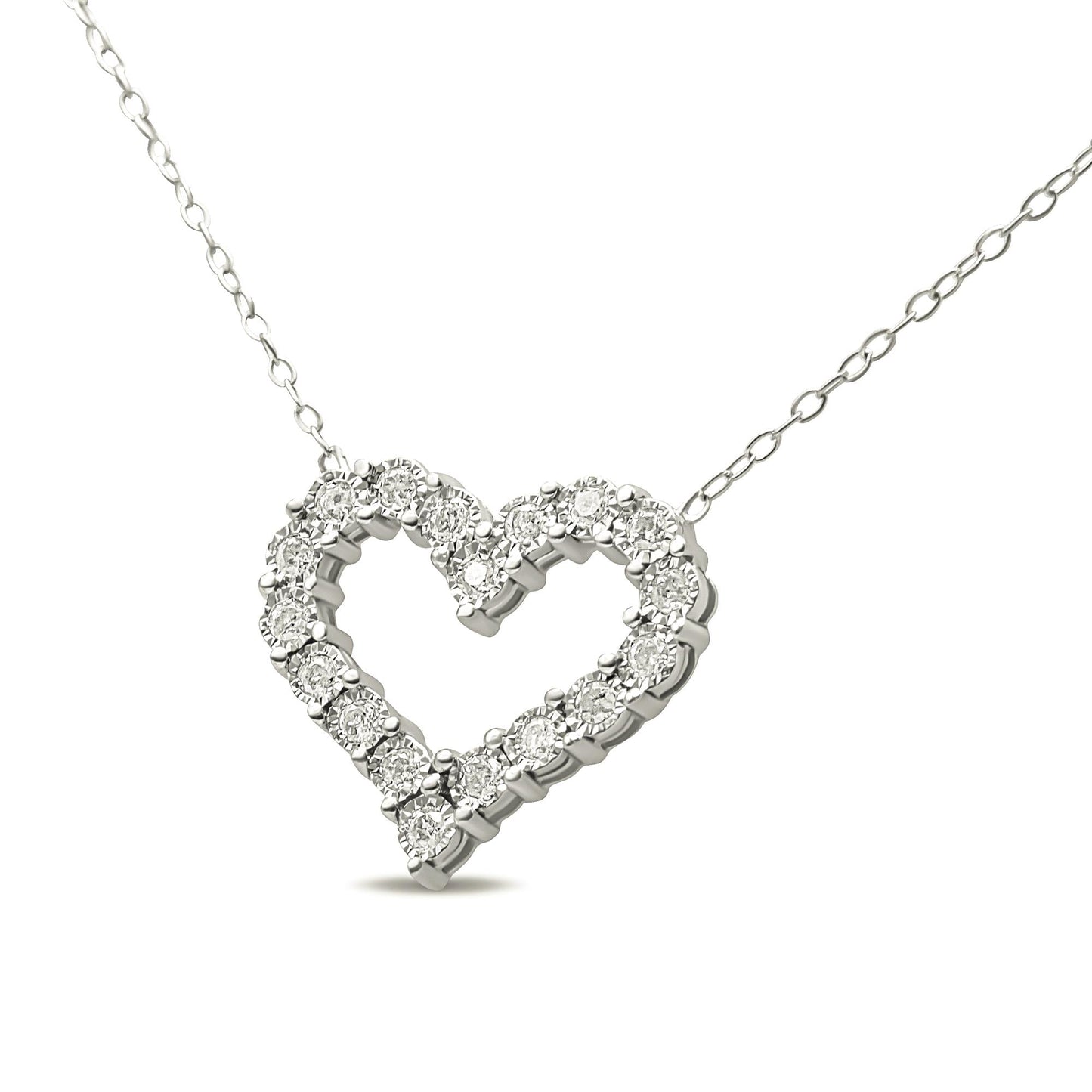 Sterling Silver 1/2 Cttw Diamond Heart Pendant Necklace