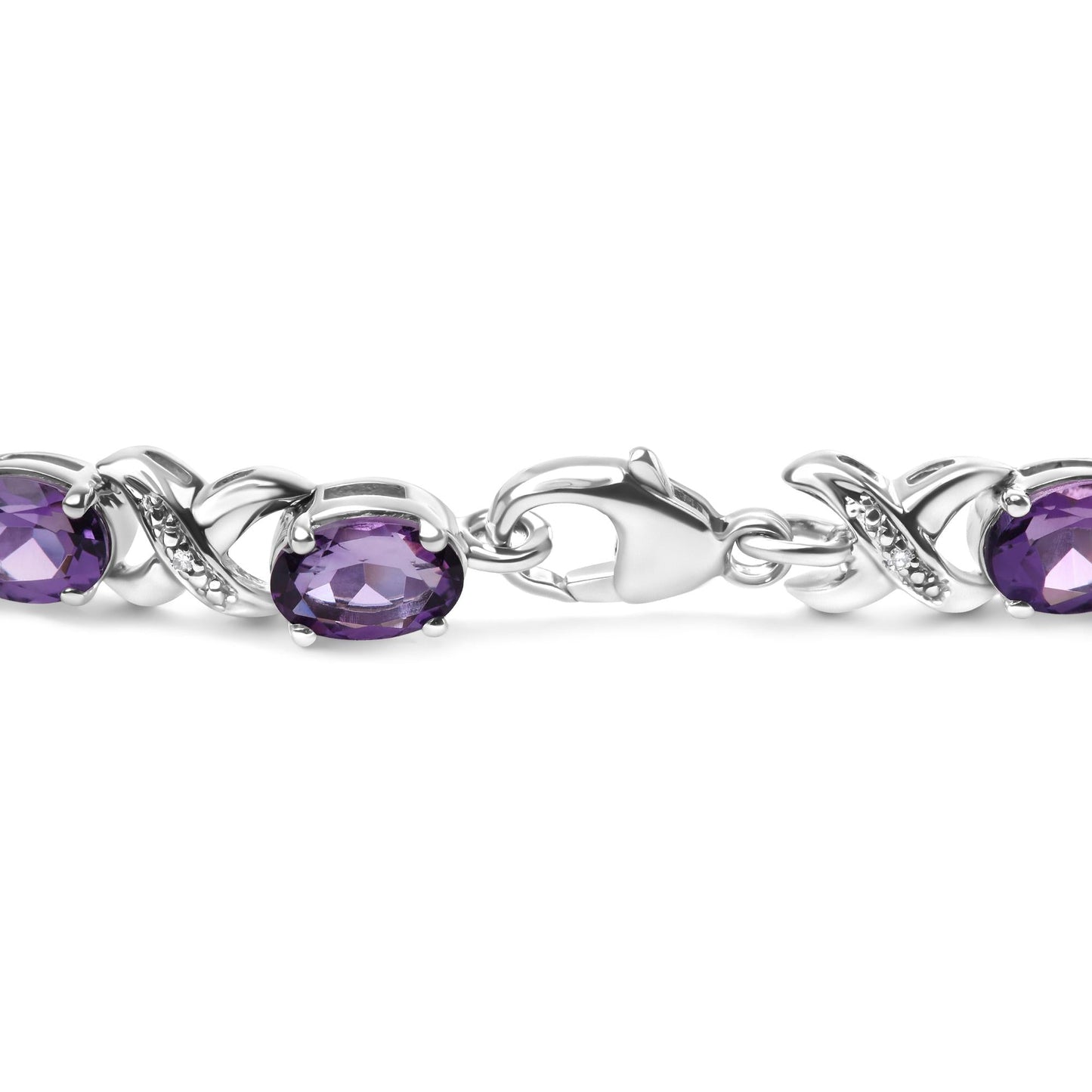Sterling Silver Amethyst and Diamond Accent X-Link Bracelet, Size 7"