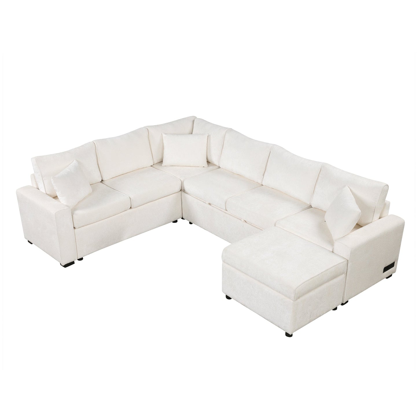 Sectional Sofa Bed with Storage Ottoman and Pillows