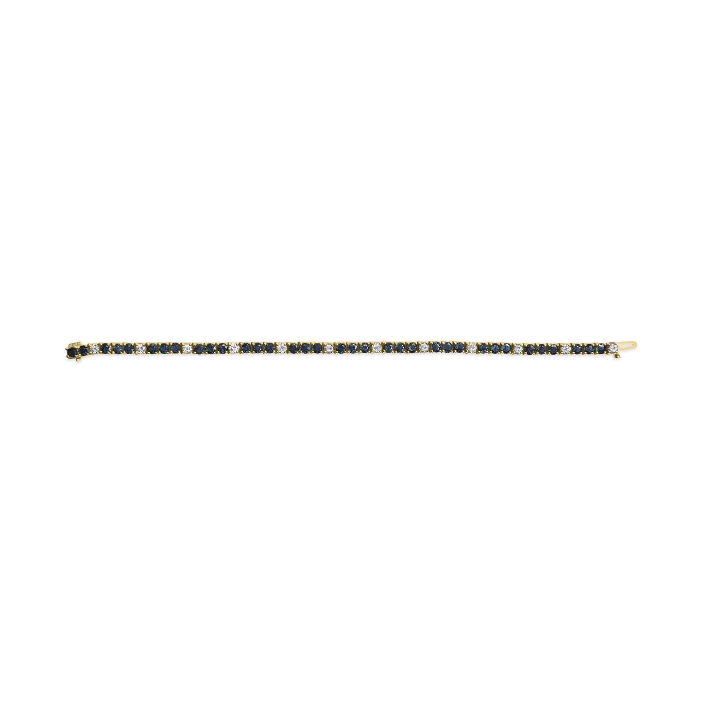 18K Yellow Gold Diamond and Blue Sapphire Tennis Bracelet