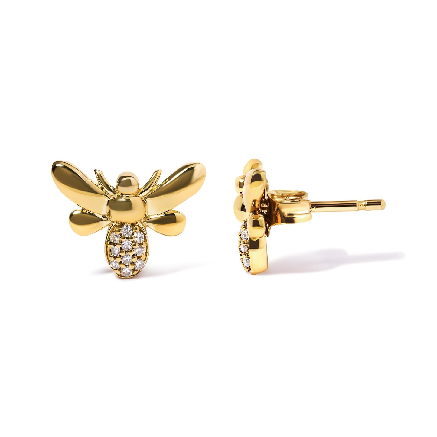 10K Yellow Gold Diamond Bumble Bee Stud Earring (H-I Color, I1-I2 Clarity)