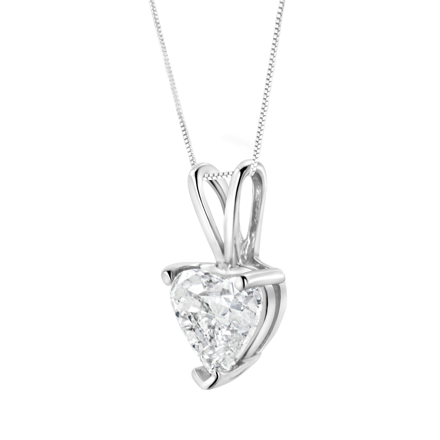 14K White Gold 3 Prong Set Heart Shaped Solitaire Diamond 18" Pendant Necklace