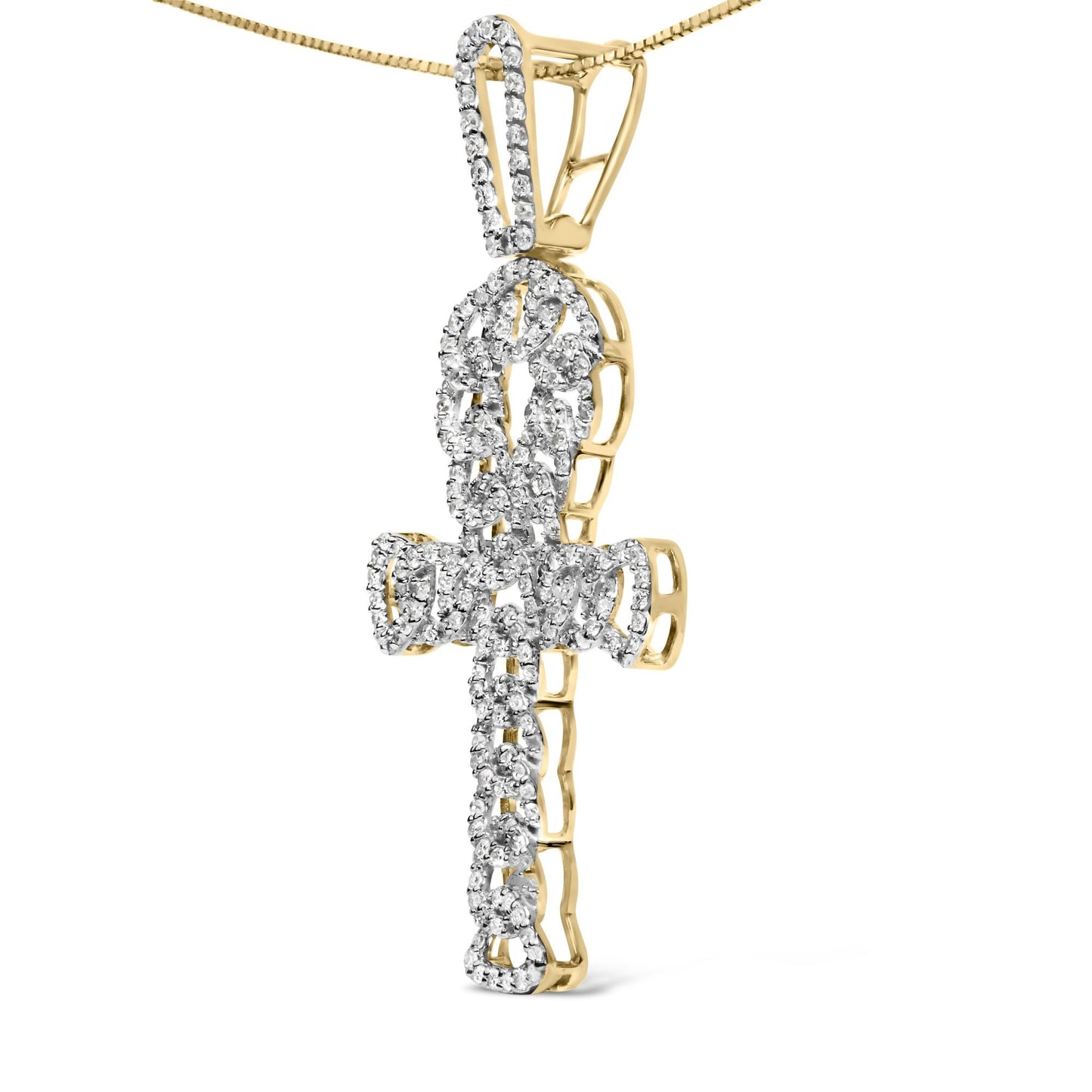10K Yellow Gold Ankh Cross Pendant, 1.00 Cttw, 18"