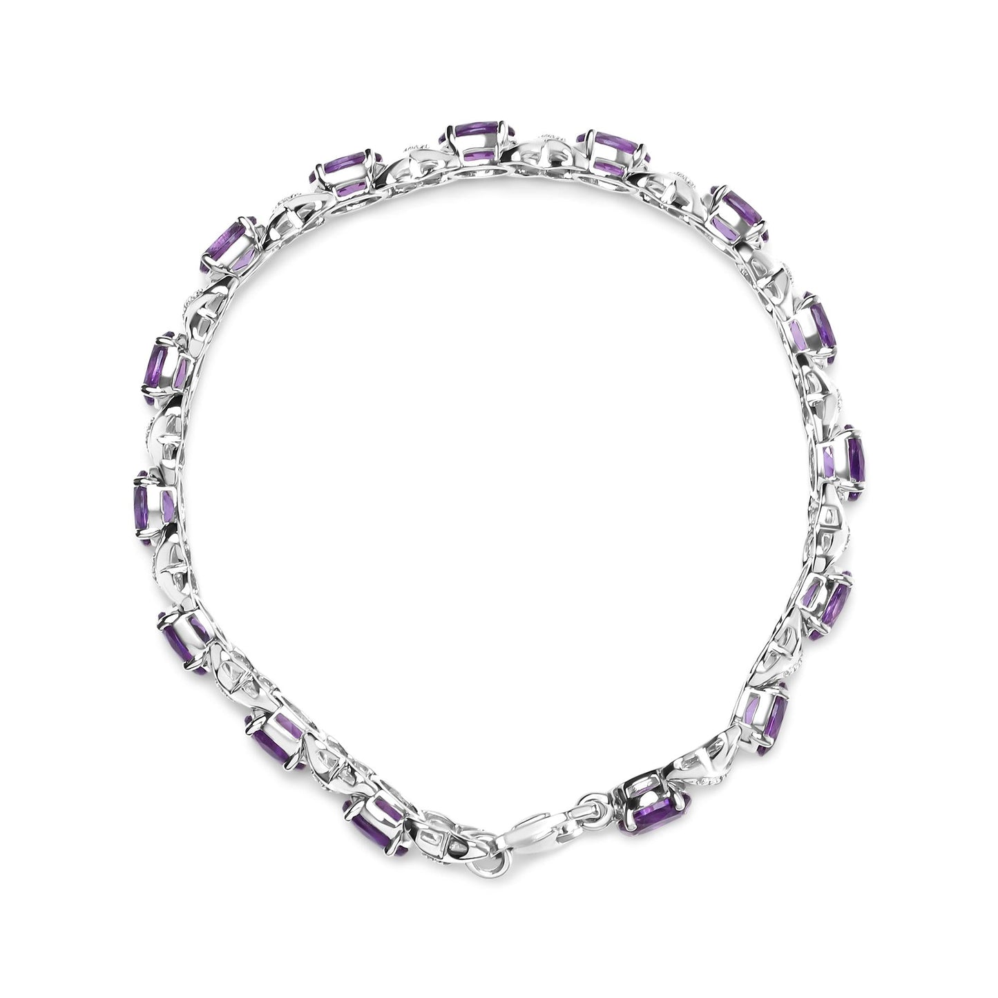 Sterling Silver Amethyst and Diamond Accent X-Link Bracelet, Size 7"