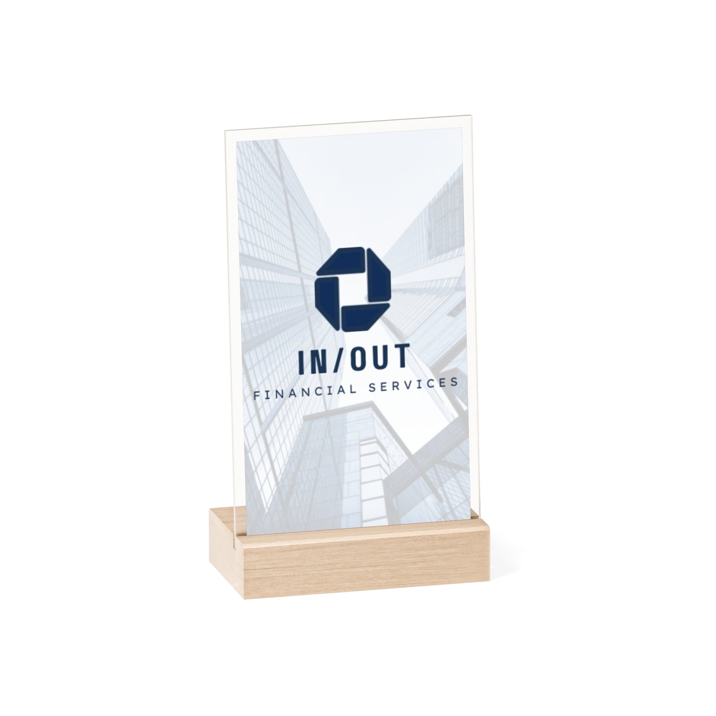 Professional Acrylic Sign Holder for Office Display - IN/OUT Financial Services