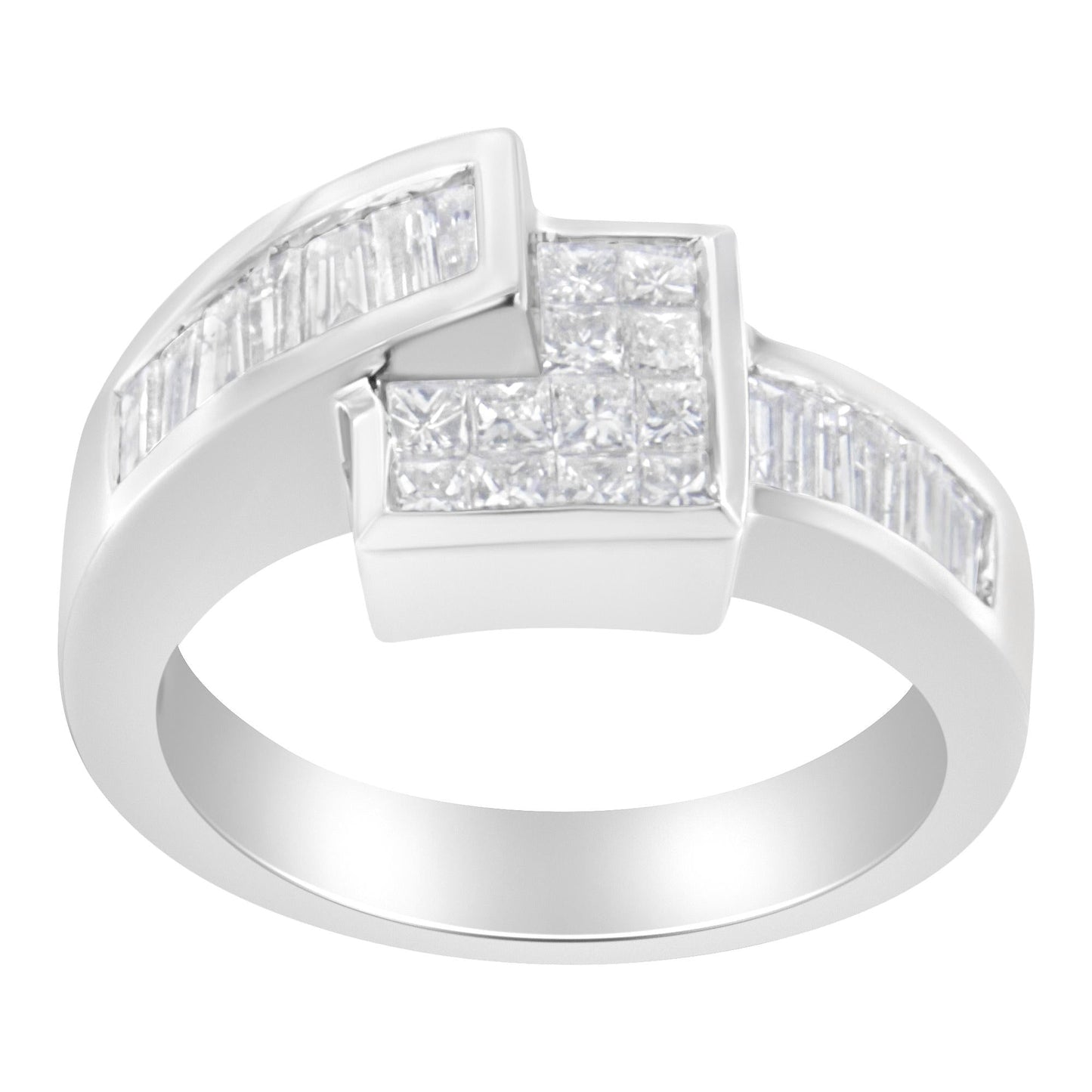 14K White Gold Princess and Baguette-Cut Diamond Ring (1 1/3 Cttw)