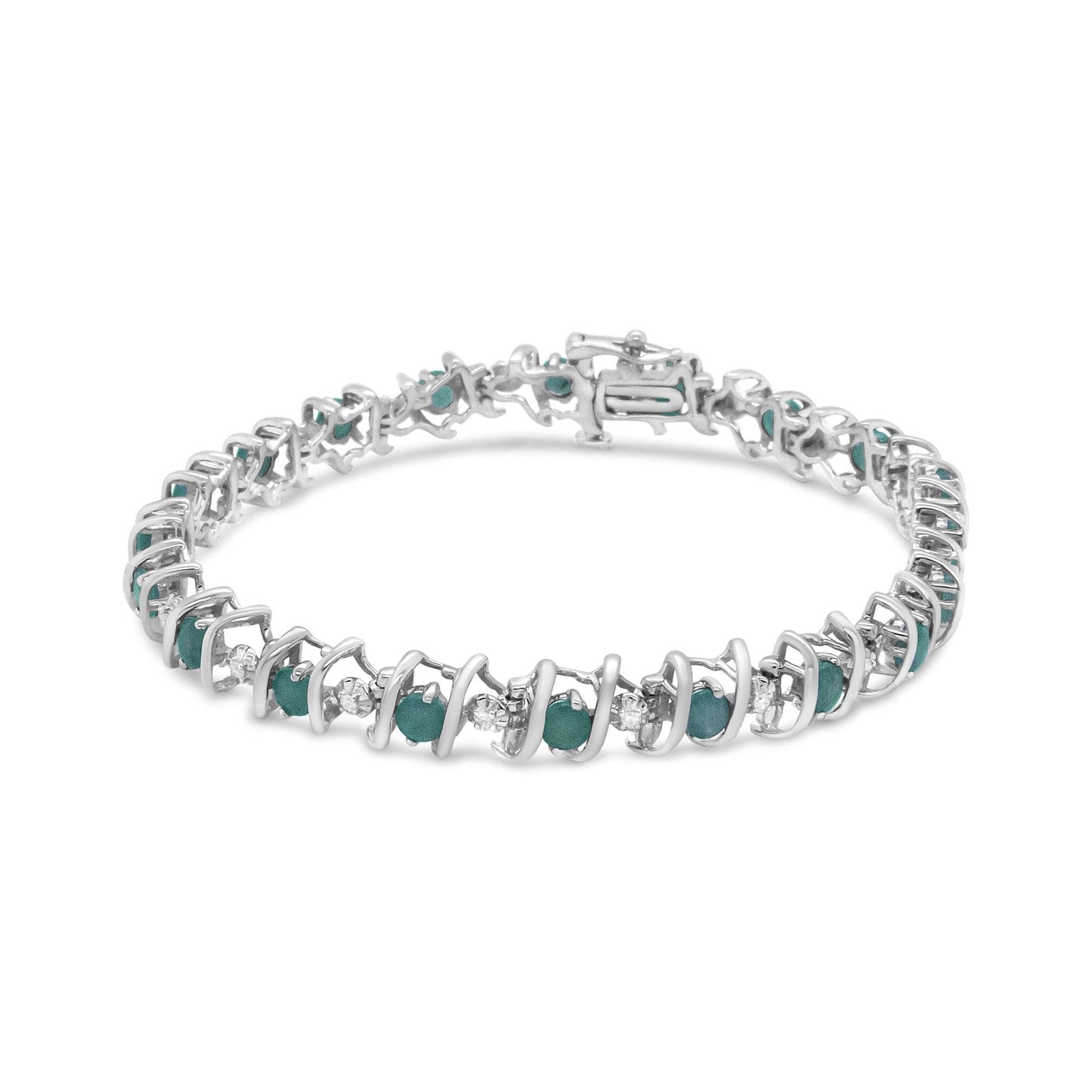 Sterling Silver Lab-Grown Birthstone and Diamond Tennis Bracelet