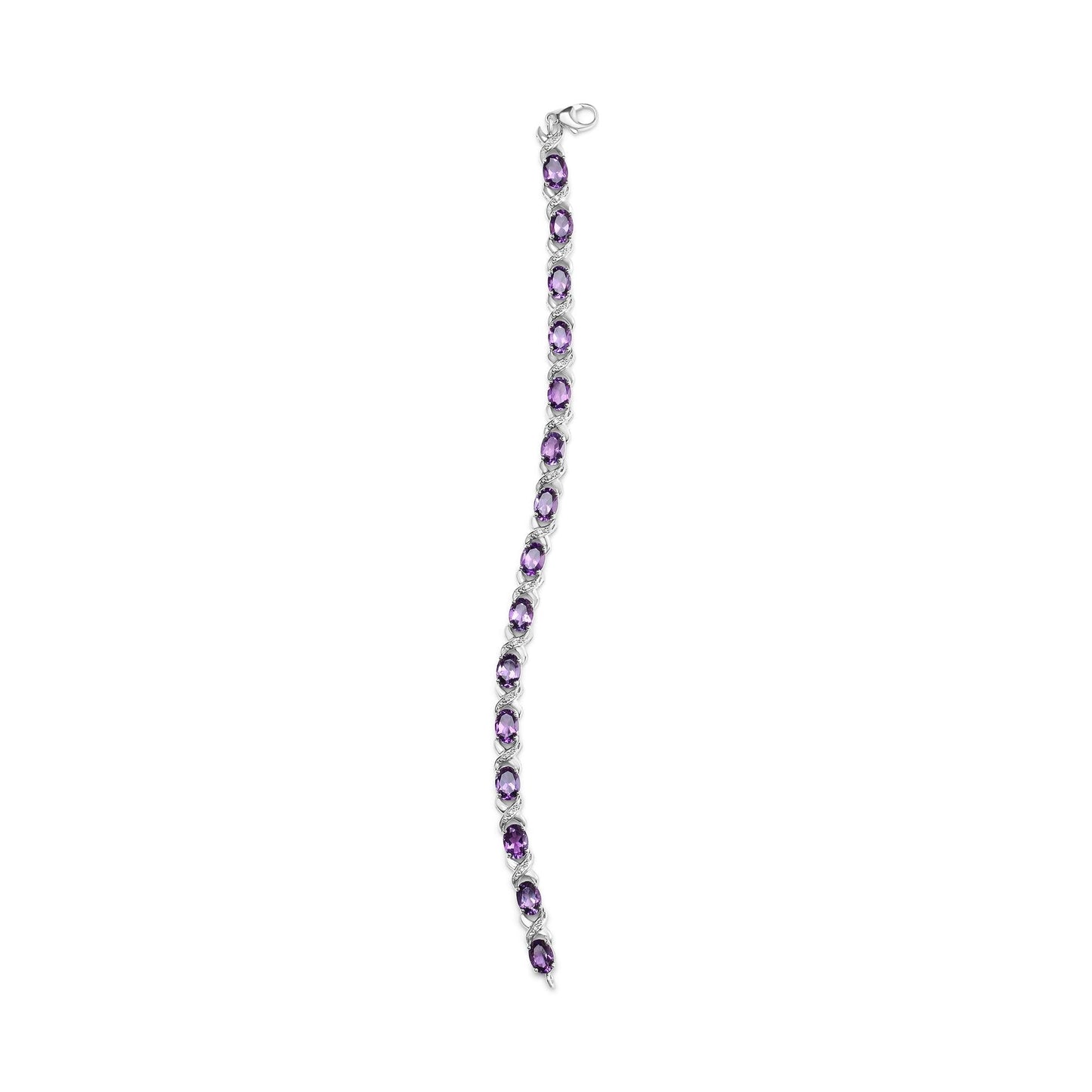 Sterling Silver Amethyst and Diamond Accent X-Link Bracelet, Size 7"