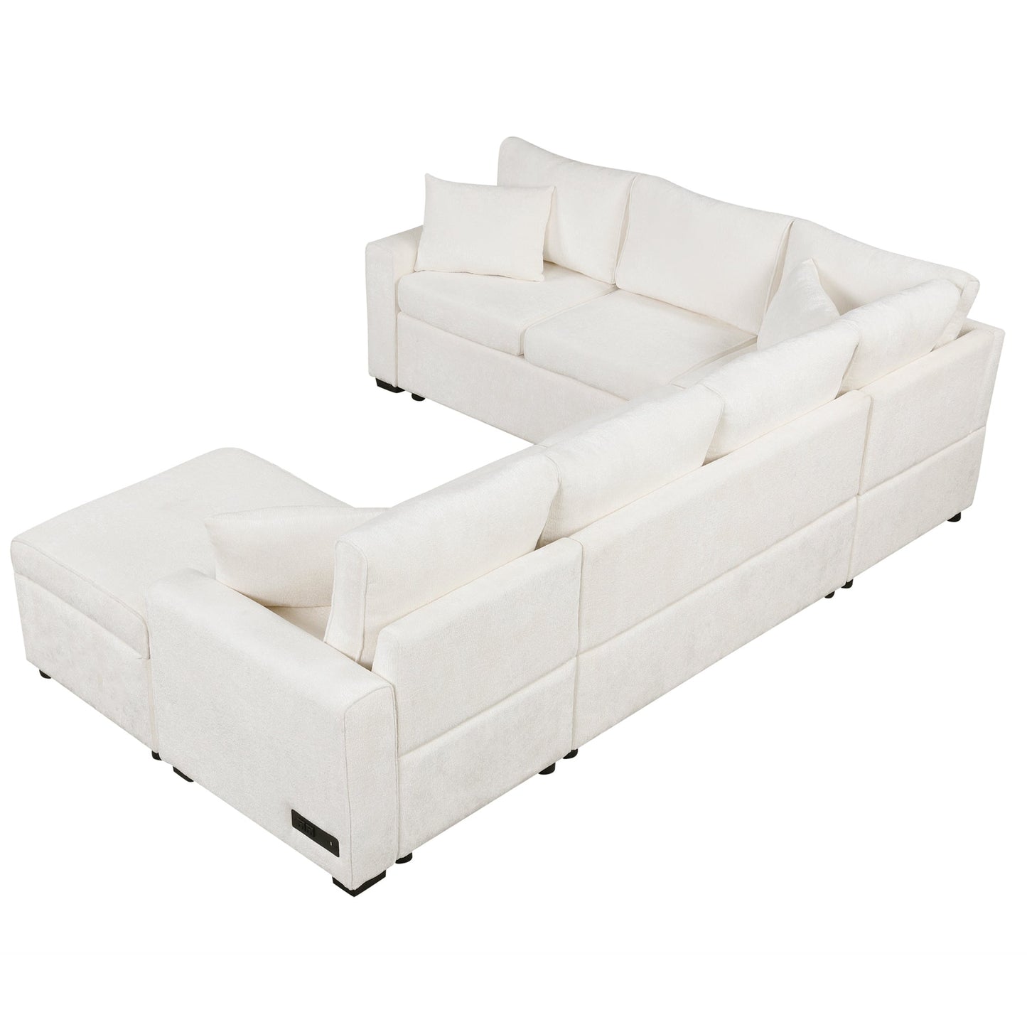 Sectional Sofa Bed with Storage Ottoman and Pillows