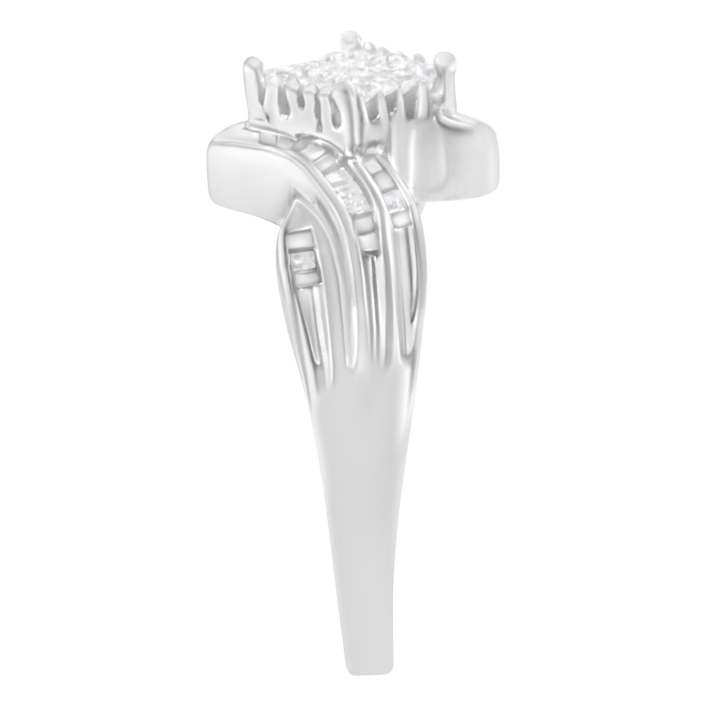 10K White Gold Princess & Baguette Cut Diamond (1/3 Cttw, I-J Color, I1-I2)