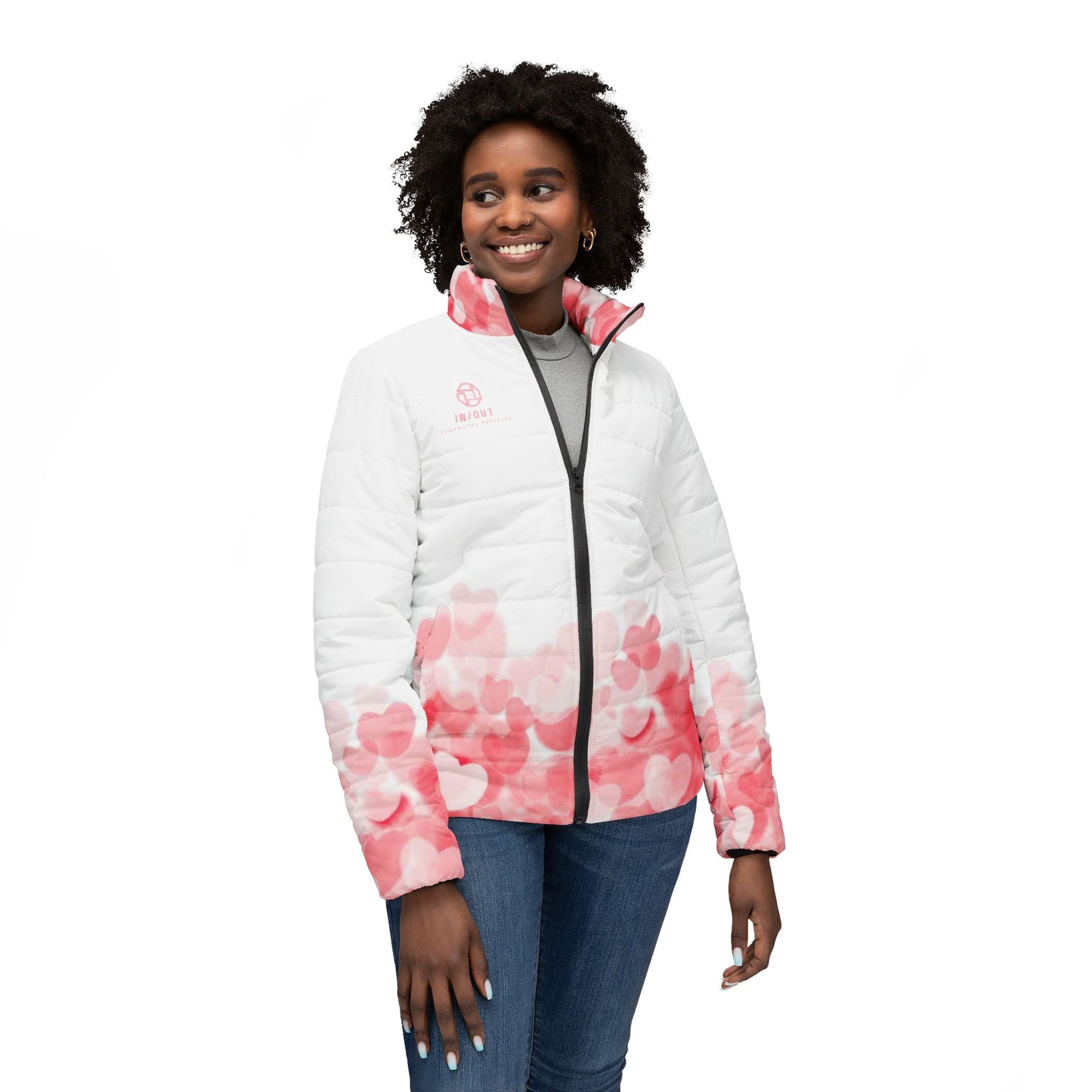 Valentine's Day Women's Puffer Jacket with Heart Design