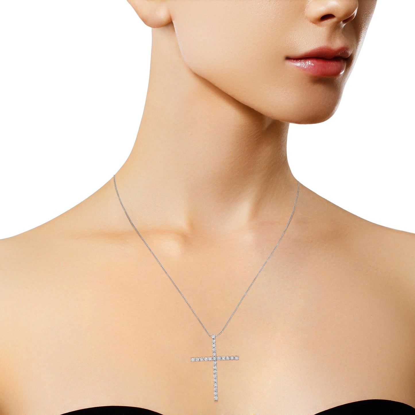 .925 Sterling Silver 2 1/2 Cttw Diamond Cross Pendant Necklace (H-I, I2-I3)