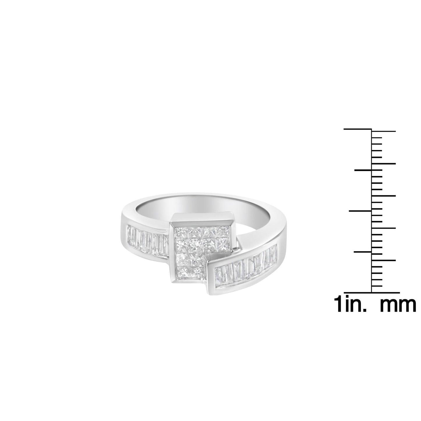 14K White Gold Princess and Baguette-Cut Diamond Ring (1 1/3 Cttw)