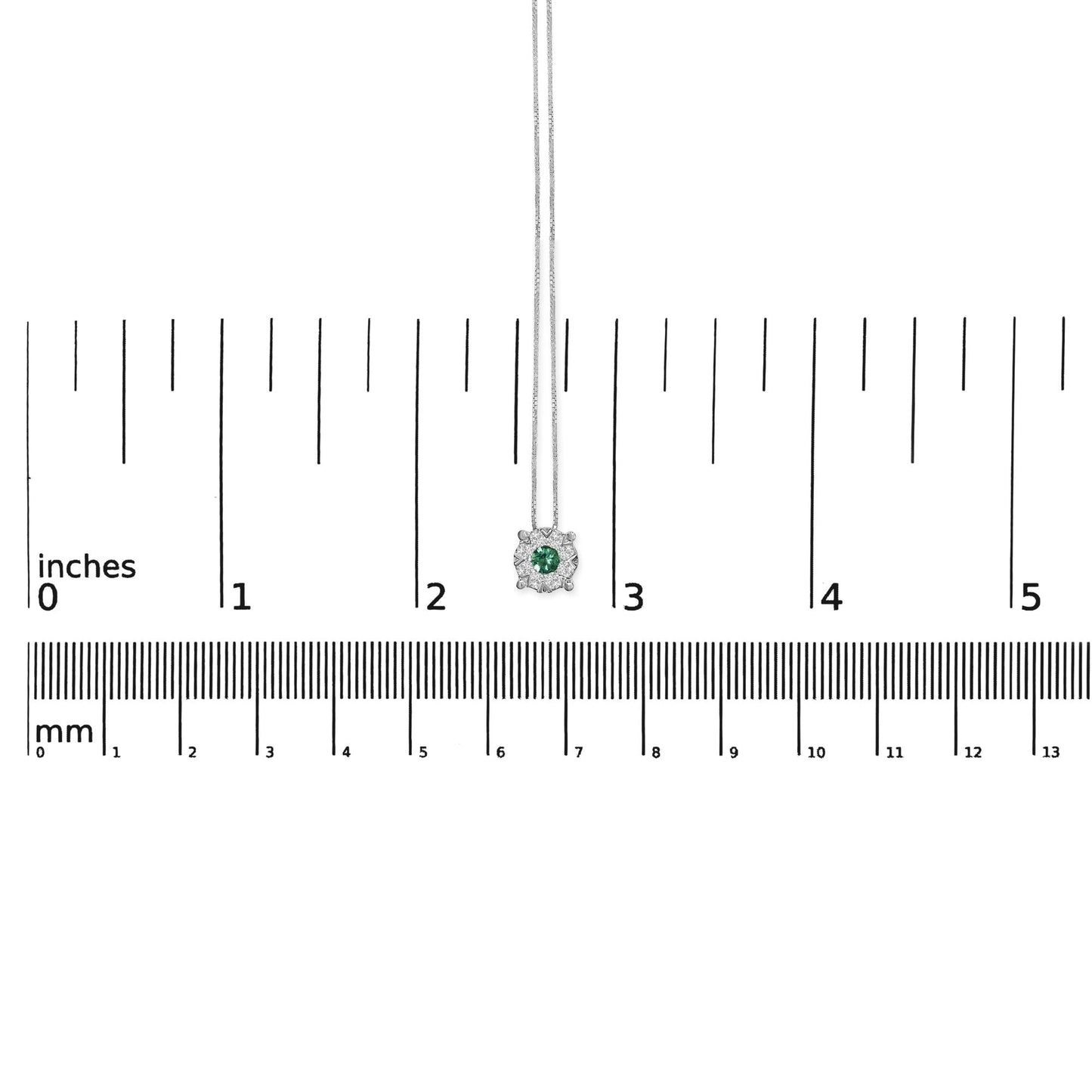 14K White Gold Green Emerald and Diamond Composite Halo Pendant Necklace