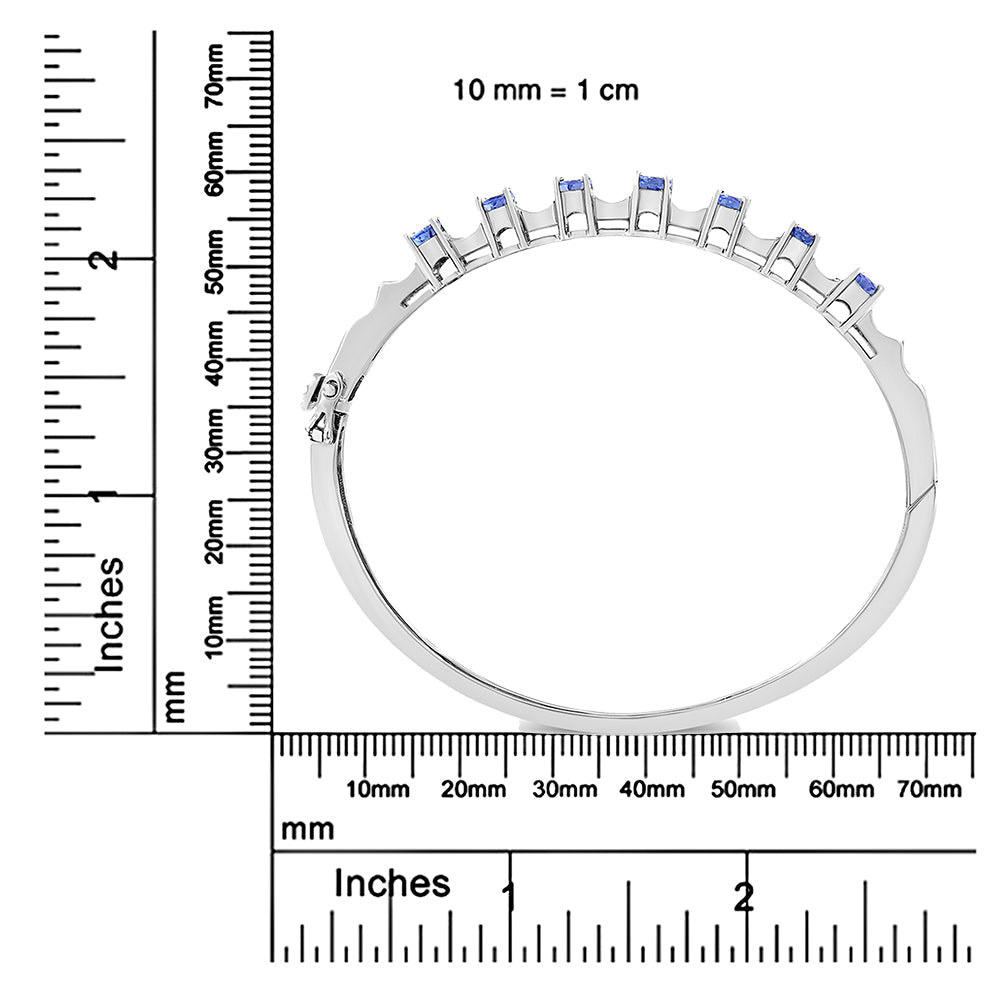 14K White Gold Oval Blue Tanzanite and Diamond Bangle (Fits Wrists Up to 7 1")