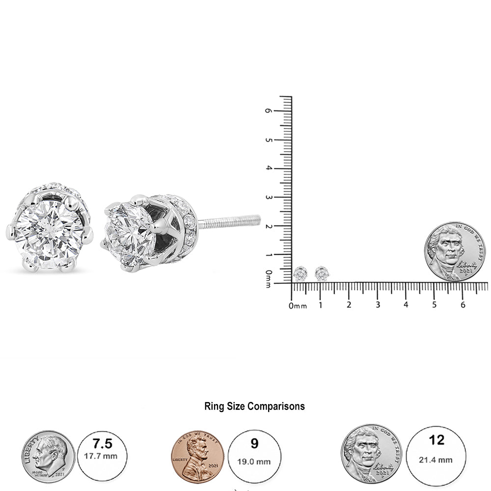 14K White Gold Diamond Crown Stud Earring (2.0 Cttw, I-J Color, I1-I2 Clarity)