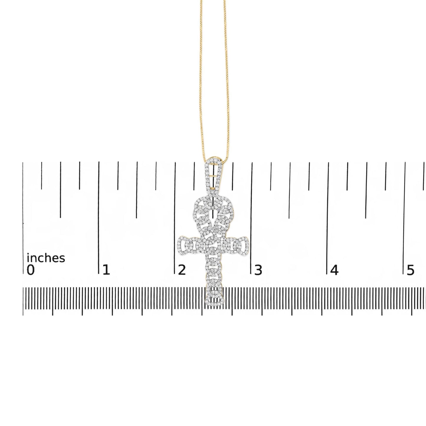 10K Yellow Gold Ankh Cross Pendant, 1.00 Cttw, 18"