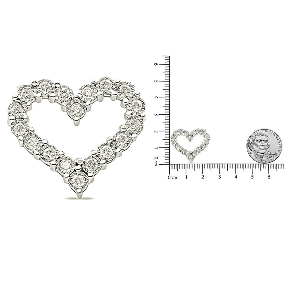 Sterling Silver 1/2 Cttw Diamond Heart Pendant Necklace