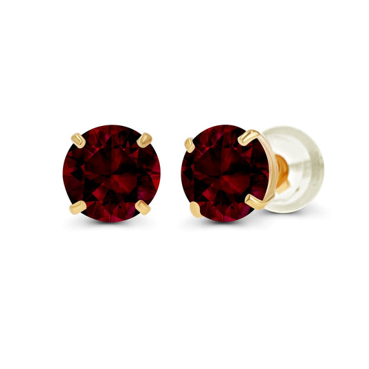 Natural Rose Red Garnet Stud Earrings in 14K Yellow Gold Setting