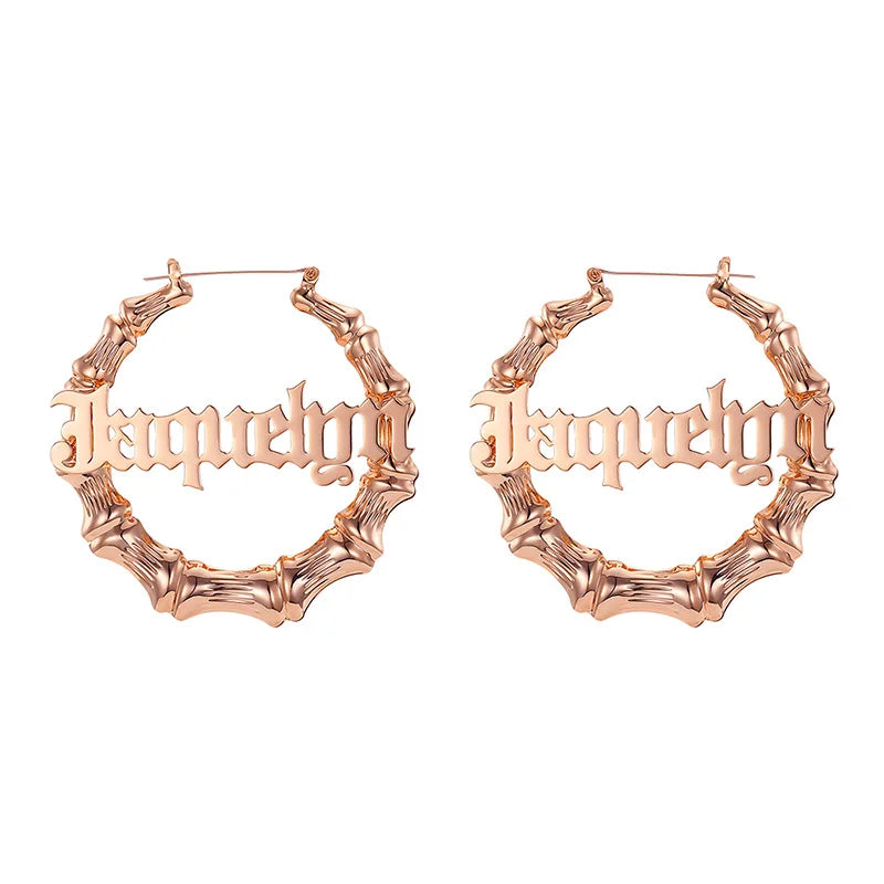 Custom Name Bamboo Hoop Earrings