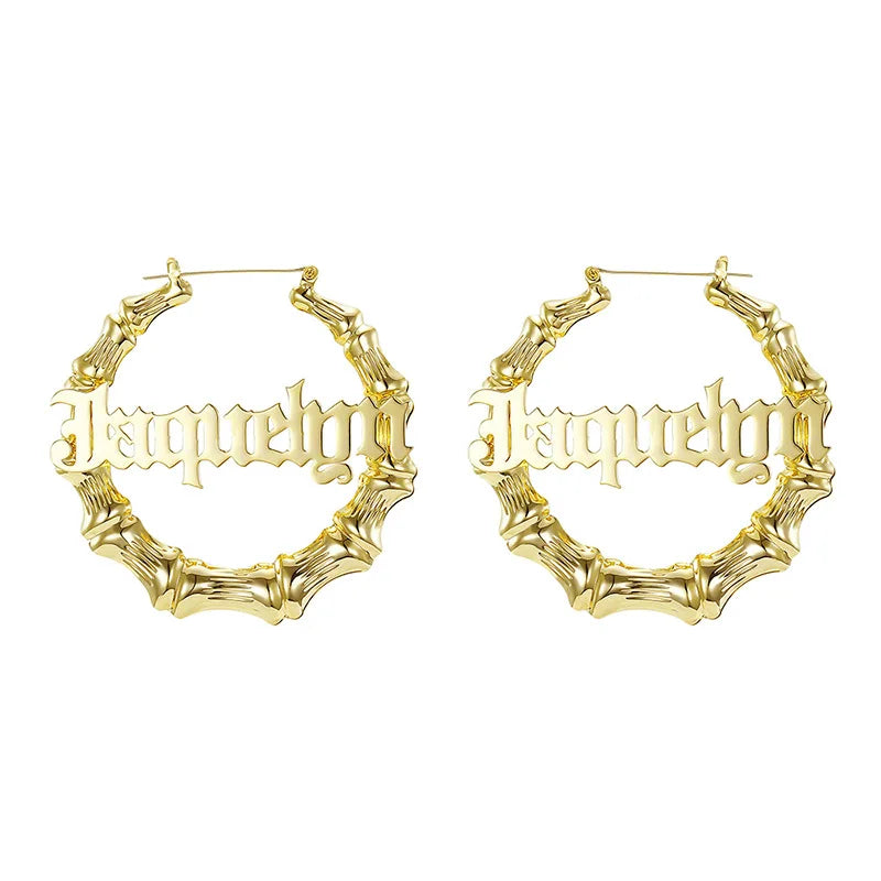 Custom Name Bamboo Hoop Earrings