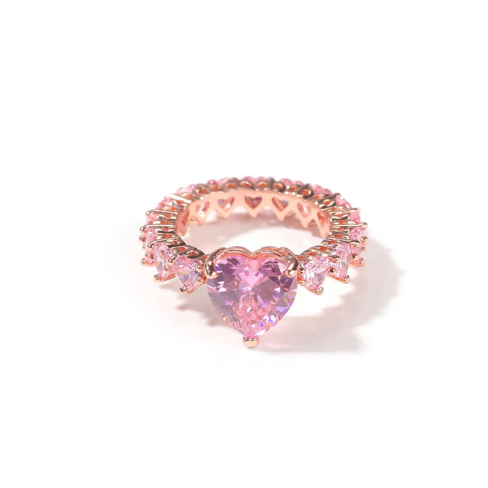 Crystal Pink Exquisite Heart Cut Zircon Flower