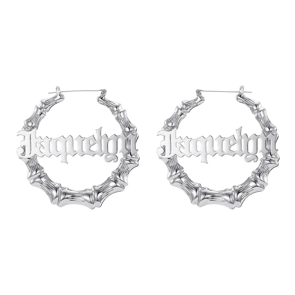 Custom Name Bamboo Hoop Earrings