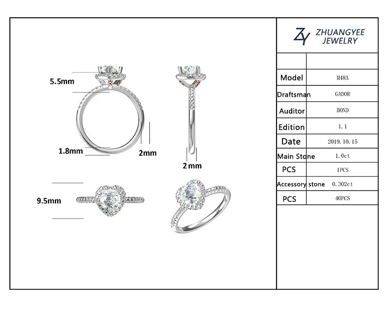 Sterling Silver Moissanite Engagement Ring