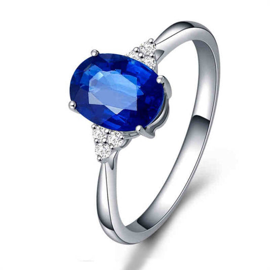 18K Gold Diamond 1.78ct Natural Blue Sapphire Ring for Women