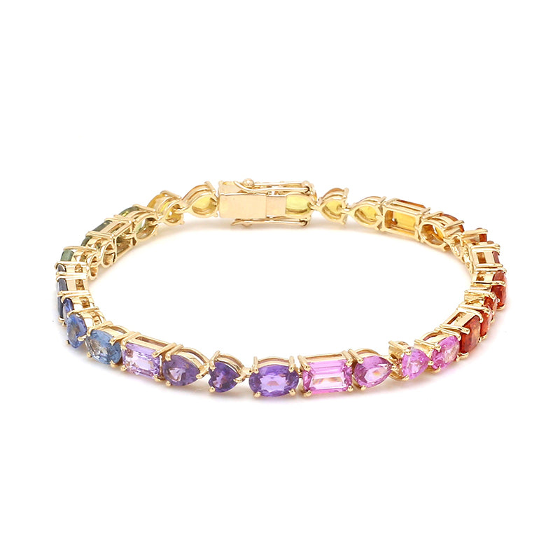 Solid Gold and Sterling Silver Rainbow Sapphire Bracelet for Women 10K+