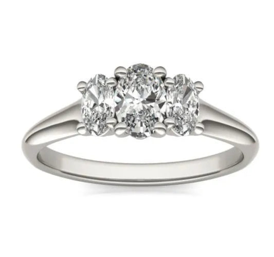 1 CTW Oval Lab Grown Diamond Three Stone Engagement Ring 14K White Gold (G-Vs)