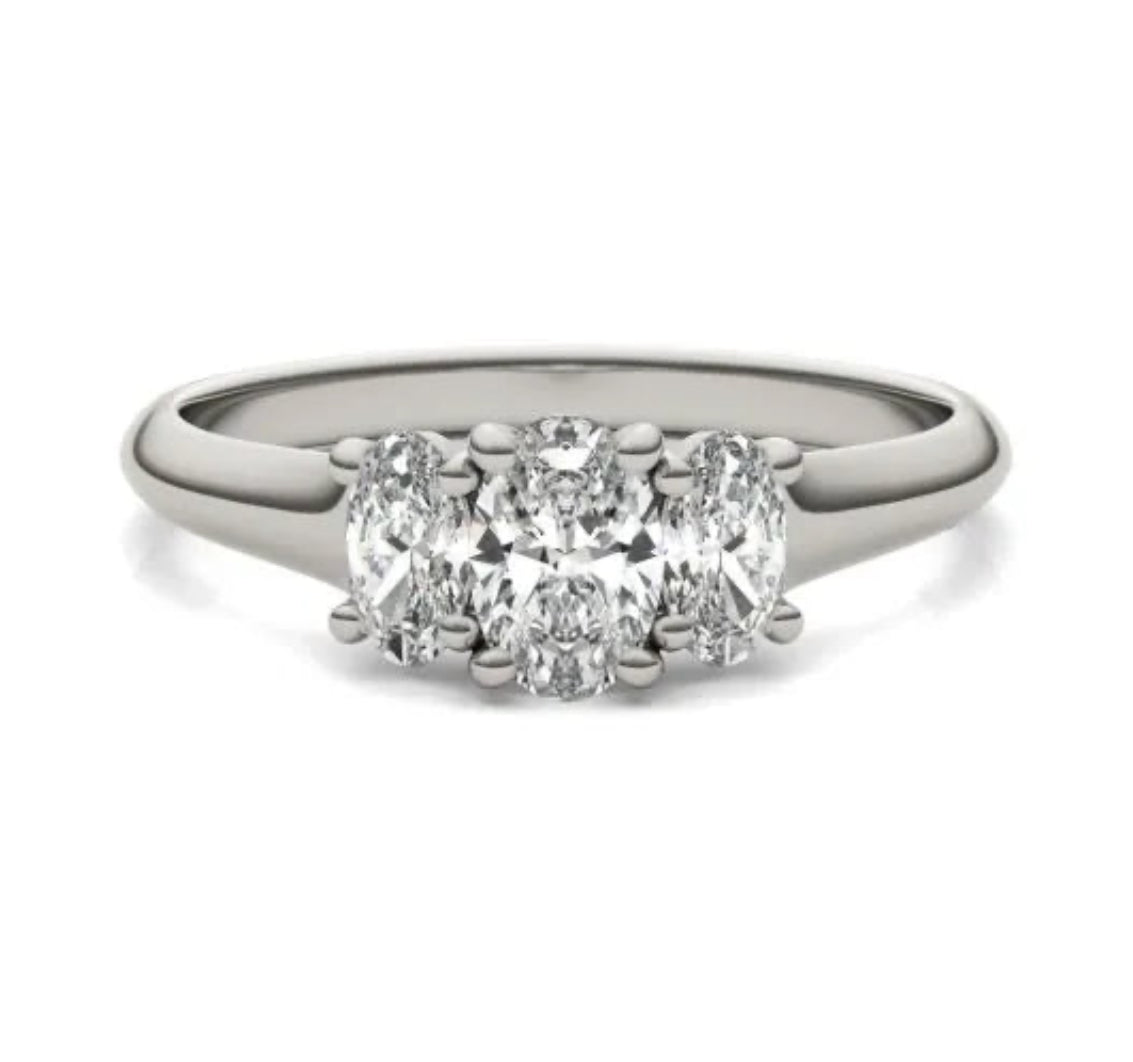 1 CTW Oval Lab Grown Diamond Three Stone Engagement Ring 14K White Gold (G-Vs)