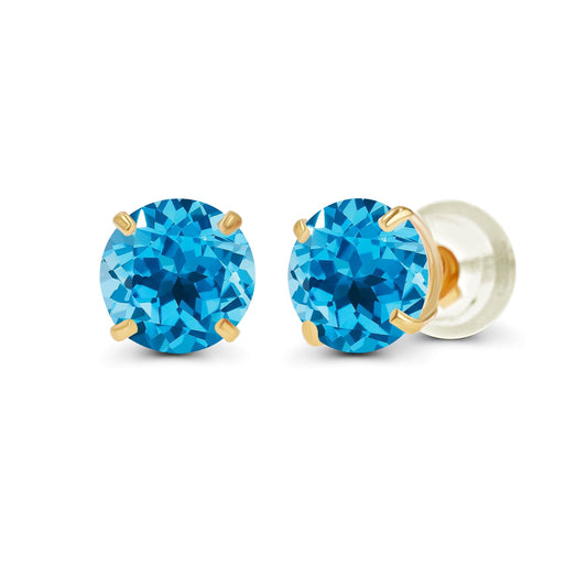 Genuine Ocean Blue Topaz Earrings Crafted in 14K Yellow Gold