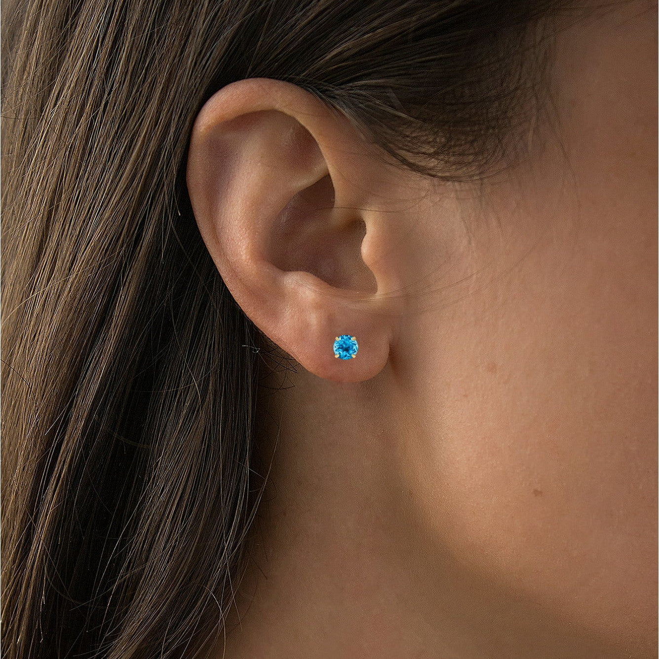 Genuine Ocean Blue Topaz Earrings Crafted in 14K Yellow Gold